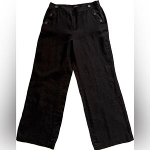 Talbots Linen Wide Leg Black Trouser Pants Size 10